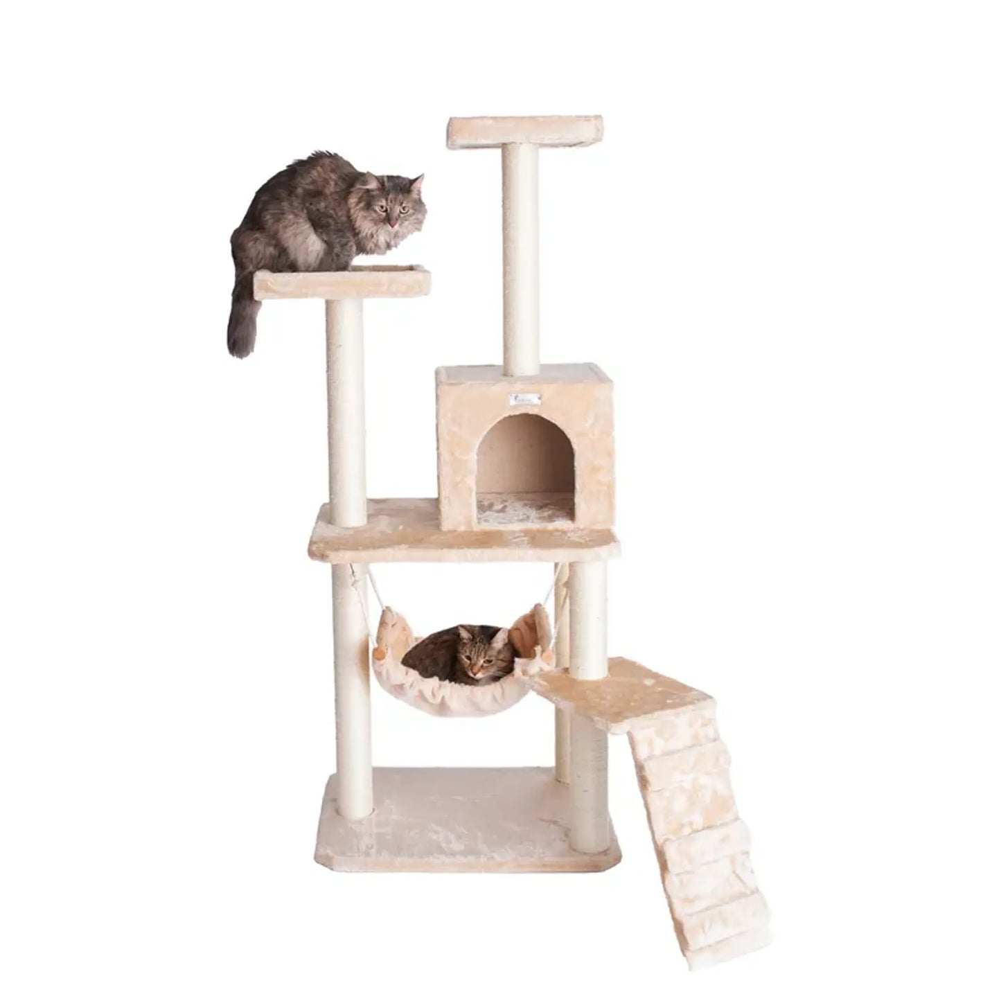 Cat Tree Beige Real Wood Cat Indoor House