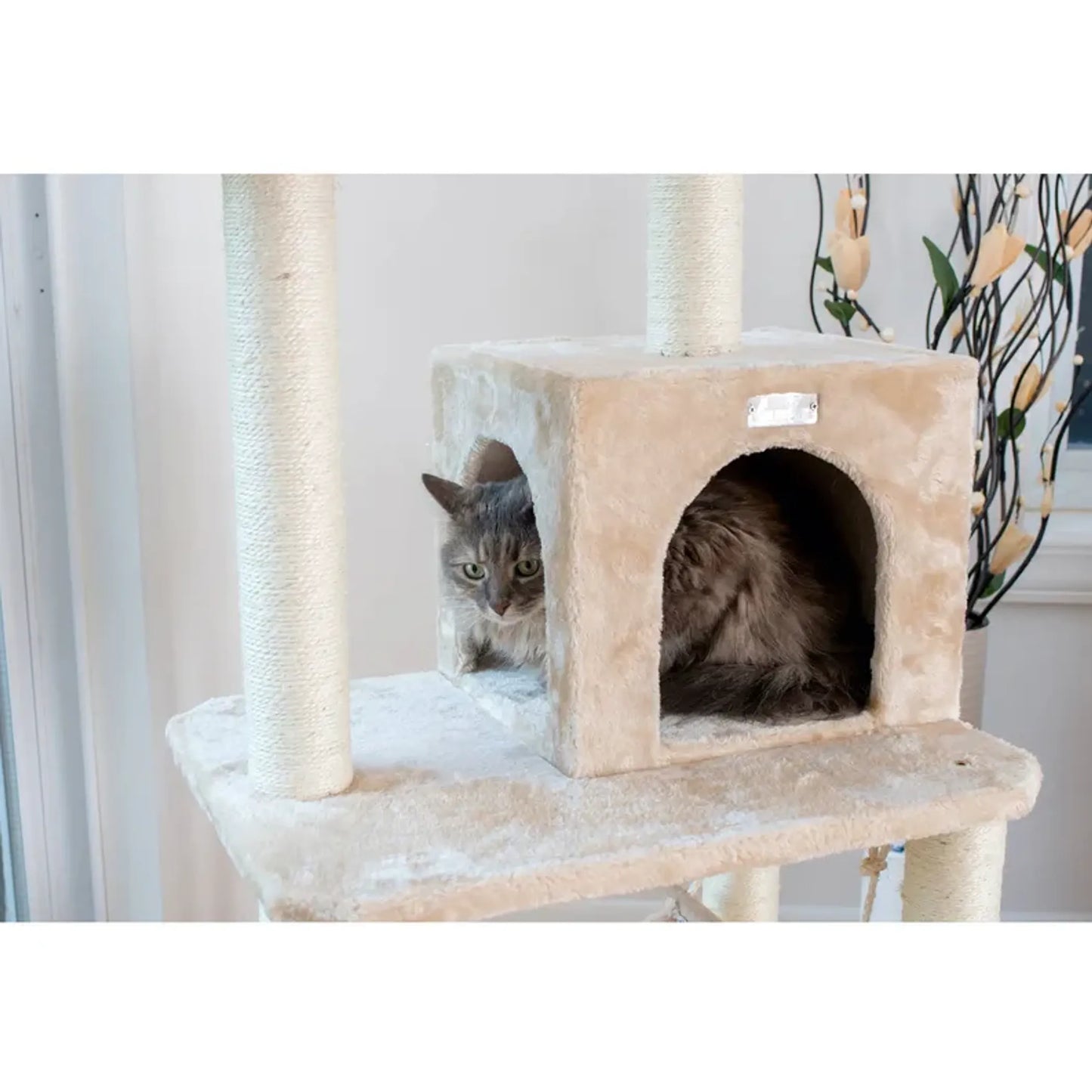 Cat Tree Beige Real Wood Cat Indoor House