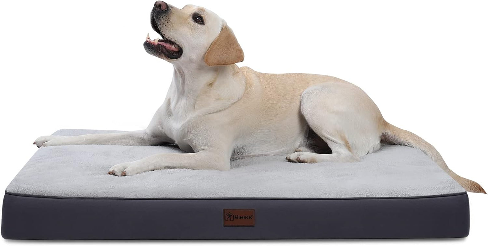Waterproof Dog Beds Large Sized Dog Orthopedic Dog Beds for Crate with Removable Washable Cover Egg-Crate Foam Pet Pad Mat with Anti-Slip Bottom, 41X27 Inch, Light Grey