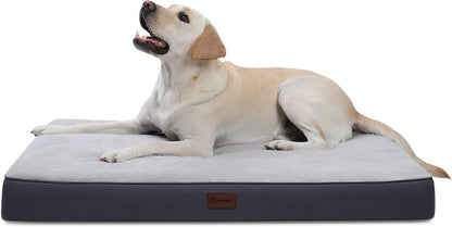 Waterproof Dog Beds Large Sized Dog Orthopedic Dog Beds for Crate with Removable Washable Cover Egg-Crate Foam Pet Pad Mat with Anti-Slip Bottom, 41X27 Inch, Light Grey