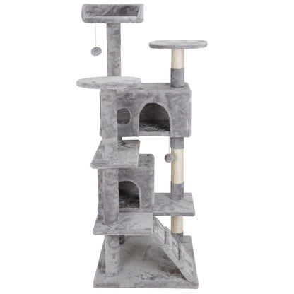 53" H Cat Tree Scratching Post Condo Tower Pet Kitty Playhouse W/ Cave & Ladders Indoor