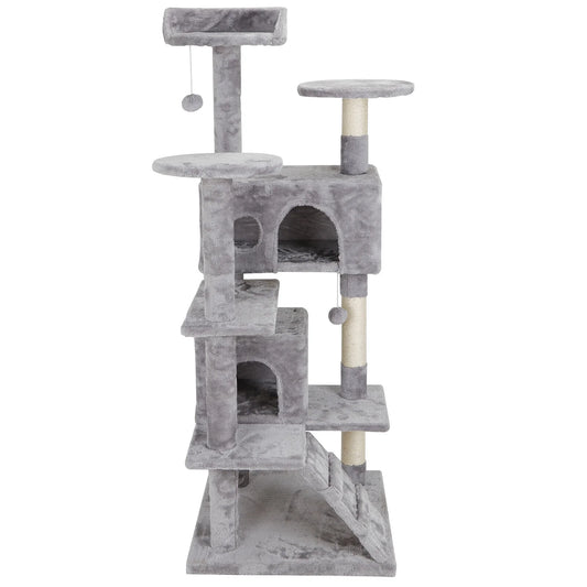 53" H Cat Tree Scratching Post Condo Tower Pet Kitty Playhouse W/ Cave & Ladders Indoor