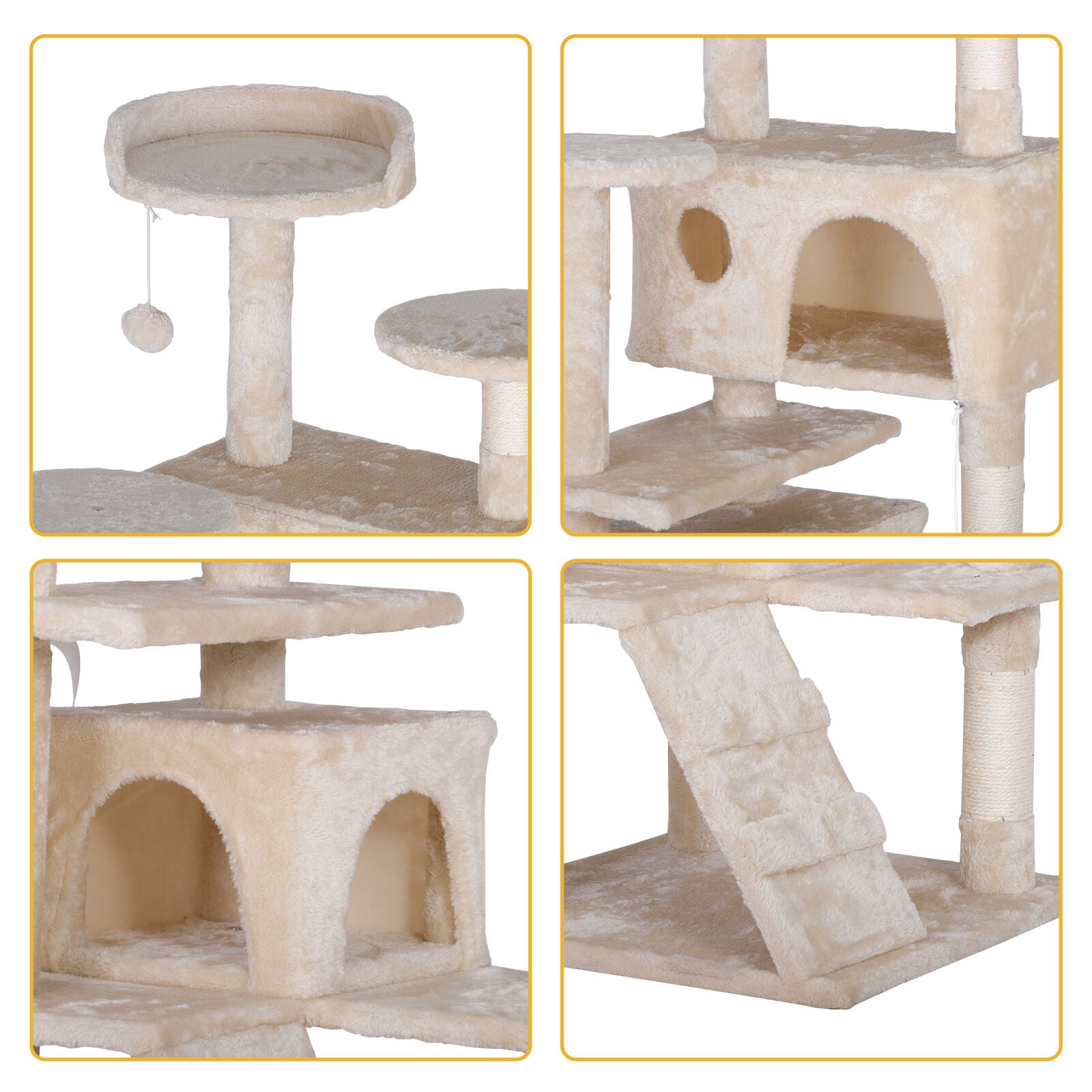 55 Inch Beige Cat Tree Tower Condo Scrathcher Post Activity Center Playing House