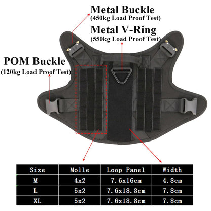 Metal Buckle Tactical Dog Harness MOLLE Pet Train Vest German Shepherd Leash Hound Golden Retriever Labrador Saint Bernard Husky