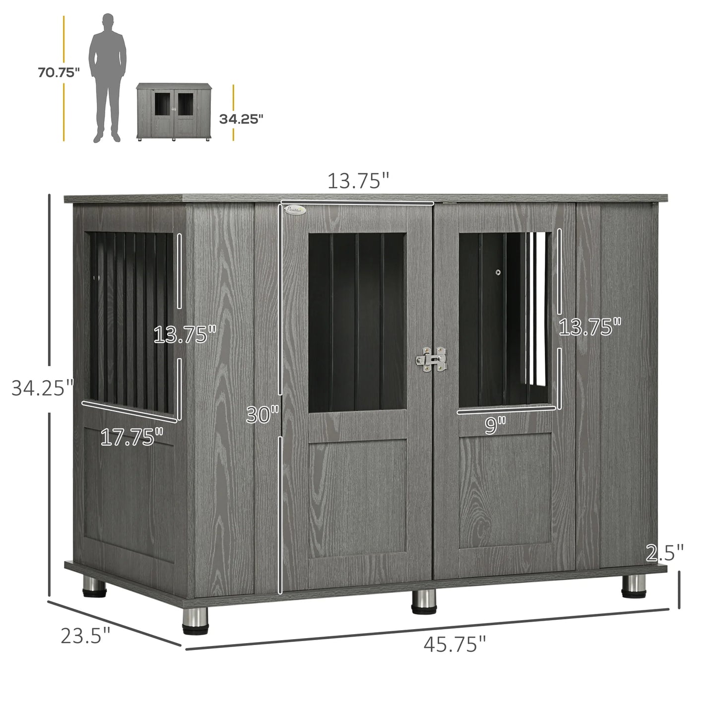 Dog Crate, Pet Cage Kennel, W/ Wooden Top, Windows, for XL Dogs