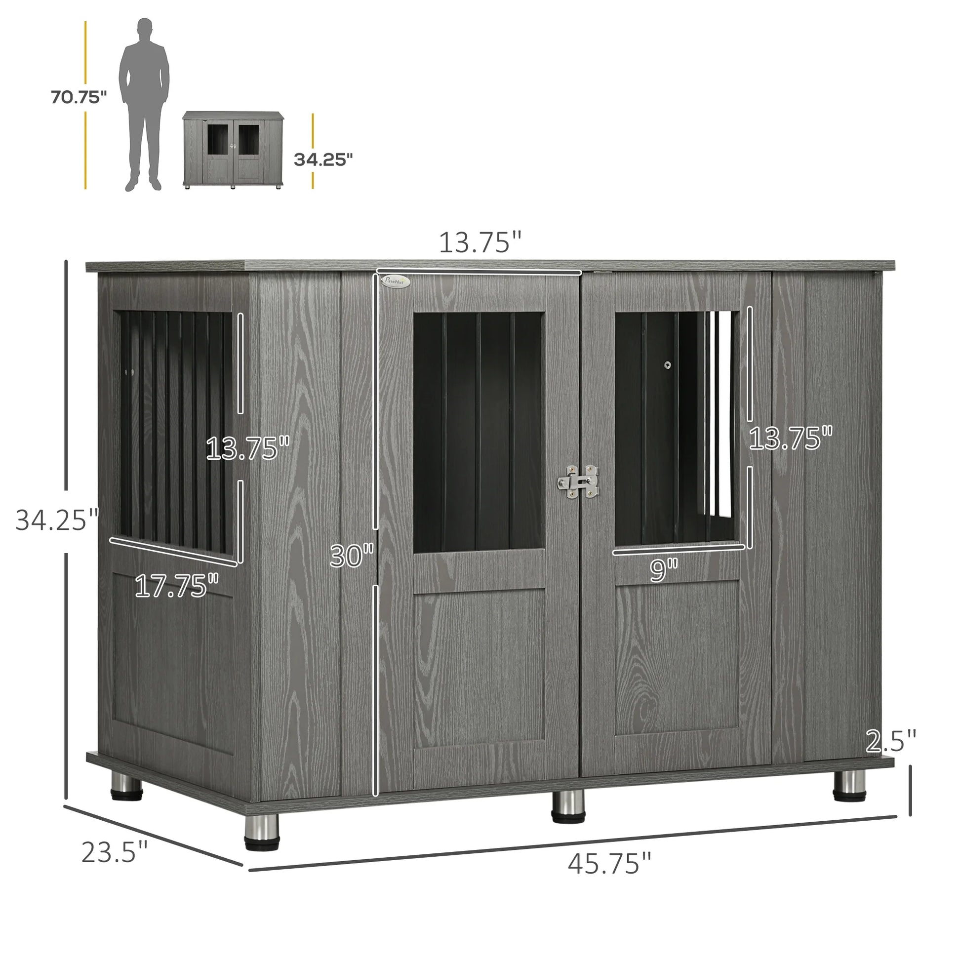 Dog Crate, Pet Cage Kennel, W/ Wooden Top, Windows, for XL Dogs