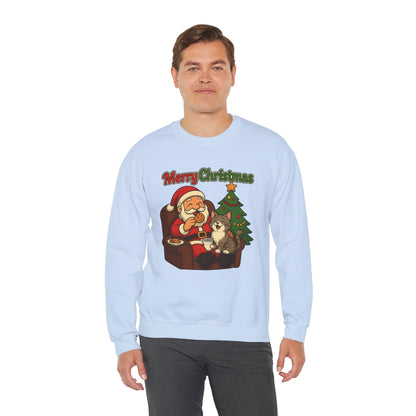 Merry Christmas Santa with Cat Crewneck