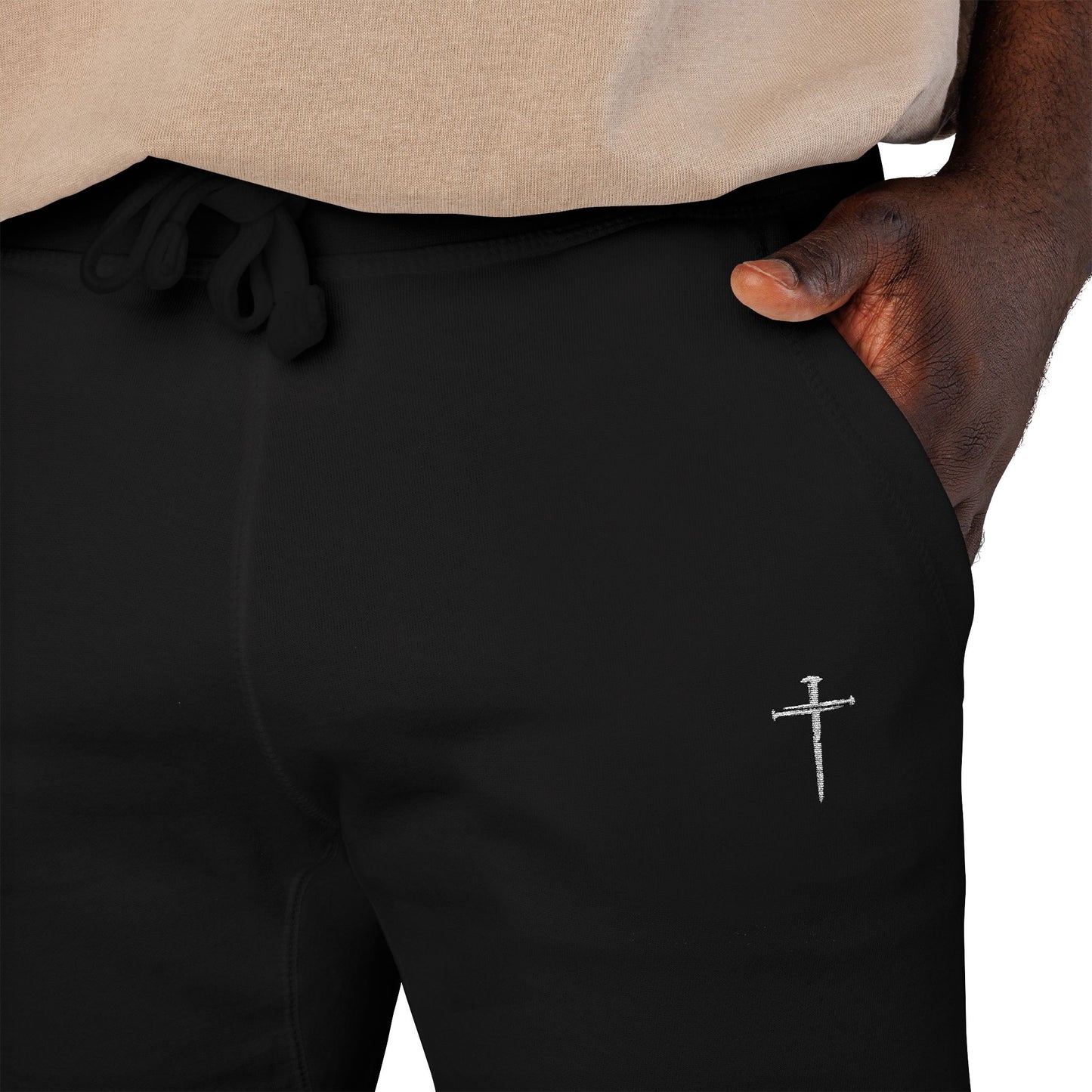 Nail Cross Embroidered Unisex Fleece Sweatpants