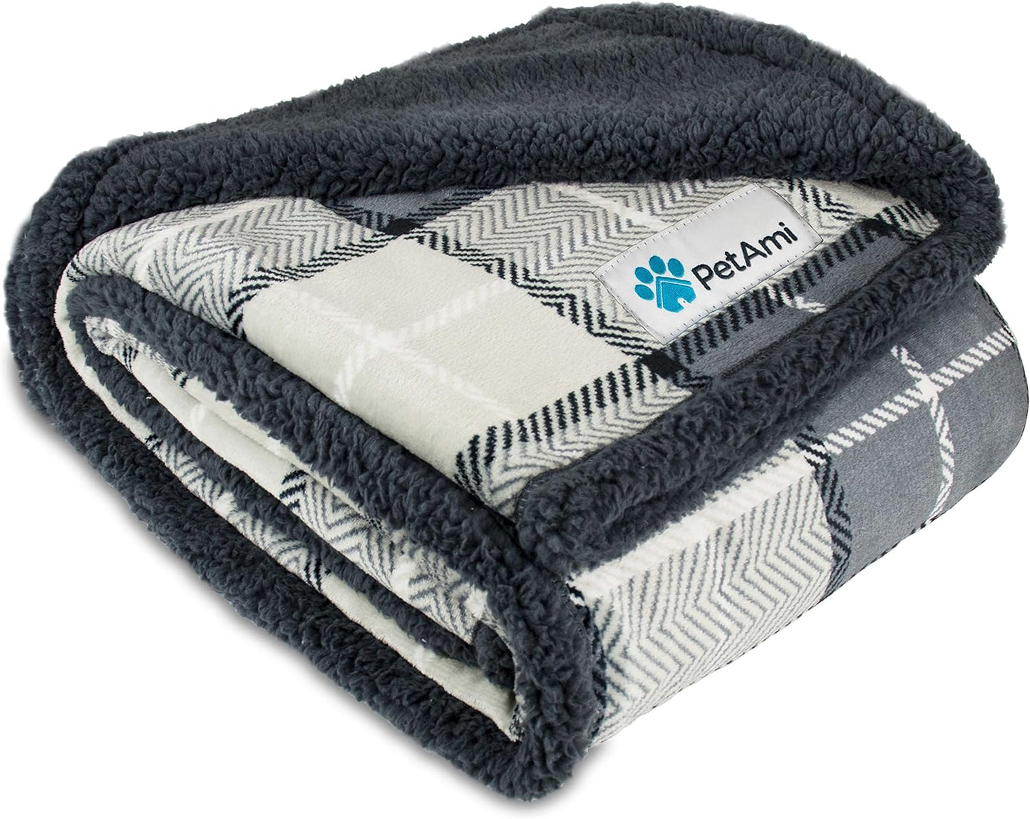 Waterproof Dog Blanket for Queen Bed Large XL Dog Throw for Couch Cover Leakproof Furniture Protection, Sherpa Fleece, Reversible Soft Washable 90X90 Light Gray