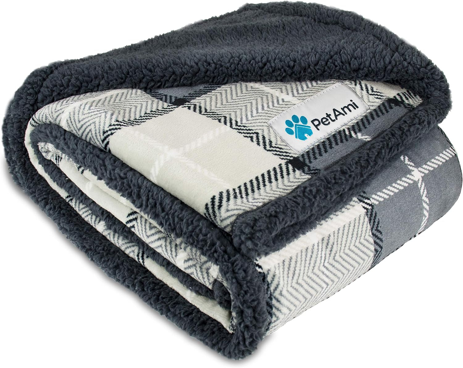 Waterproof Dog Blanket for Queen Bed Large XL Dog Throw for Couch Cover Leakproof Furniture Protection, Sherpa Fleece, Reversible Soft Washable 90X90 Light Gray