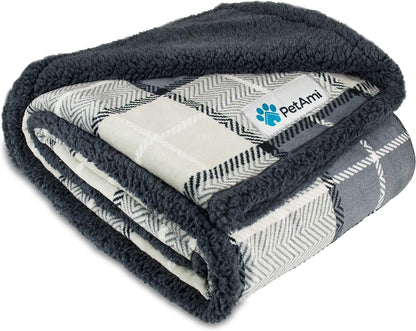 Waterproof Dog Blanket for Queen Bed Large XL Dog Throw for Couch Cover Leakproof Furniture Protection, Sherpa Fleece, Reversible Soft Washable 90X90 Light Gray