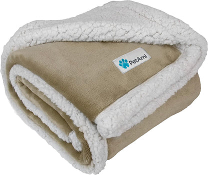 Waterproof Dog Blanket for Queen Bed Large XL Dog Throw for Couch Cover Leakproof Furniture Protection, Sherpa Fleece, Reversible Soft Washable 90X90 Light Gray