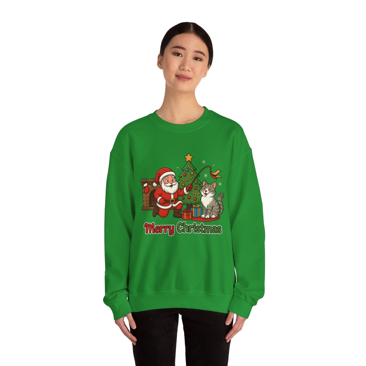 Merry Christmas Santa & Cat Holiday Crewneck
