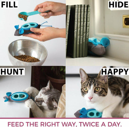 Doc and Phoebe Indoor Hunting Cat Feeder Mouse Blue; Gray 3 Pack