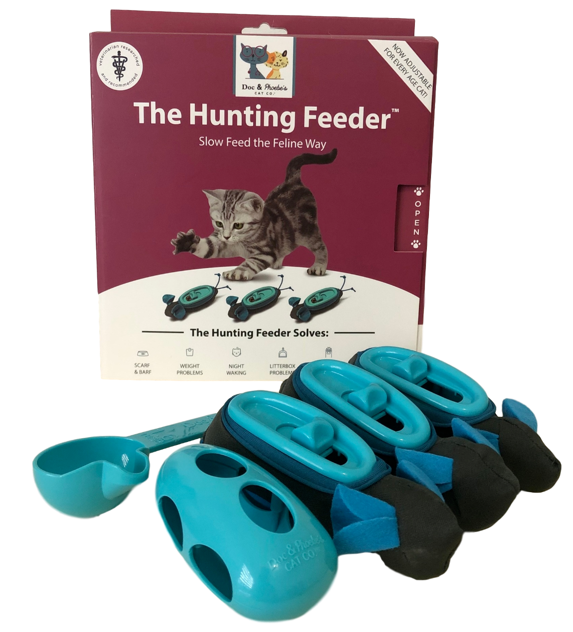 Doc and Phoebe Indoor Hunting Cat Feeder Mouse Blue; Gray 3 Pack