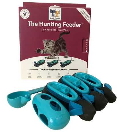 Doc and Phoebe Indoor Hunting Cat Feeder Mouse Blue; Gray 3 Pack