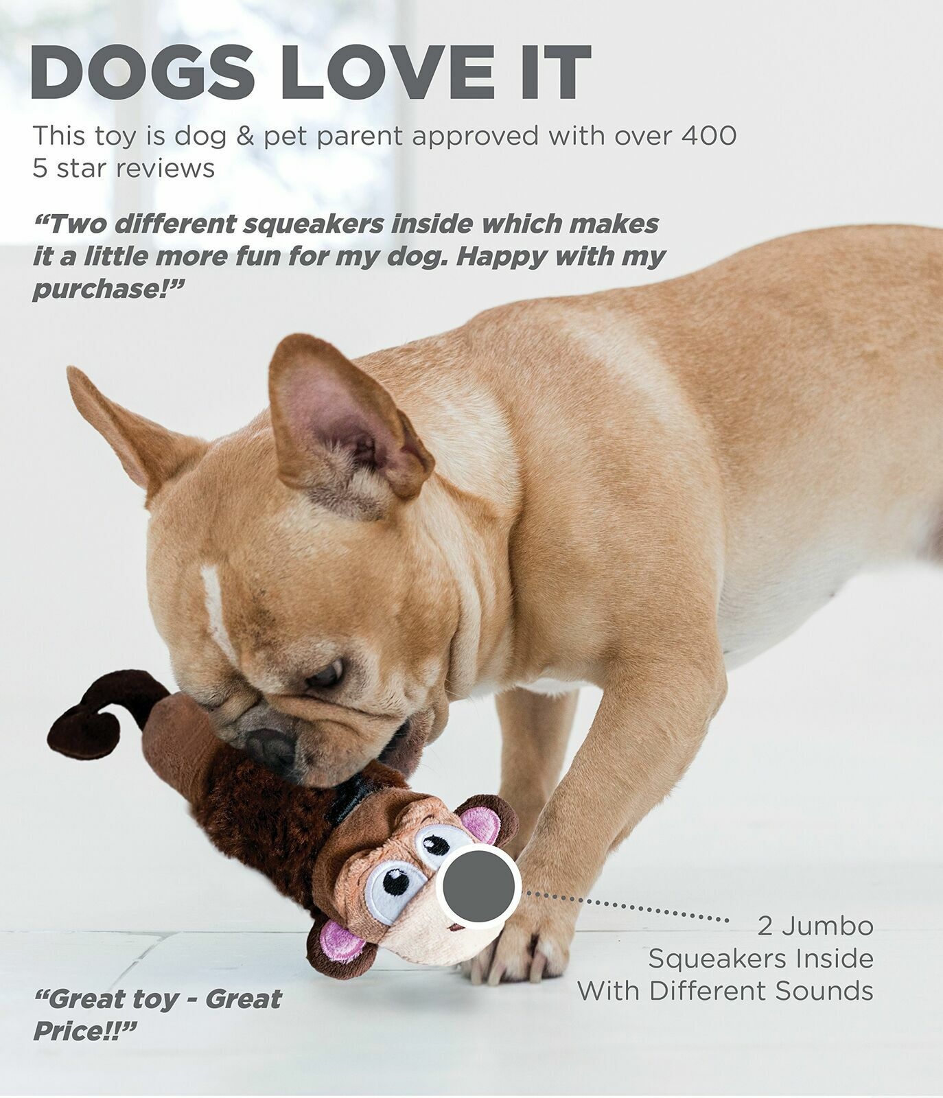 Petstages Stuffing Free Lil Squeak Dog Toy Monkey Mini