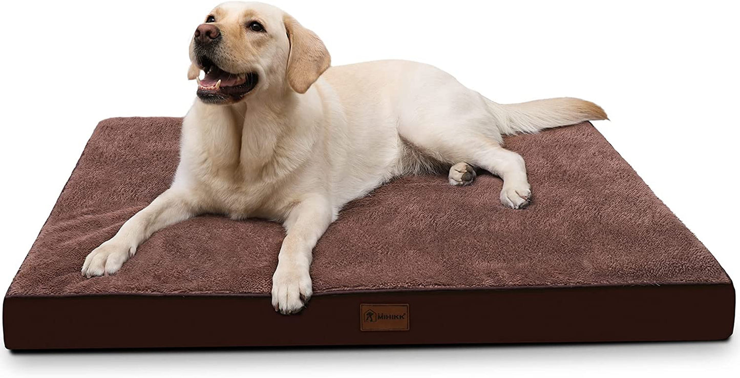Waterproof Dog Beds Large Sized Dog Orthopedic Dog Beds for Crate with Removable Washable Cover Egg-Crate Foam Pet Pad Mat with Anti-Slip Bottom, 41X27 Inch, Light Grey