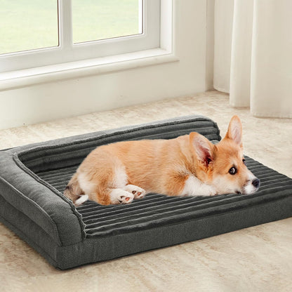 Orthopedic Dog Bed for Medium Dogs, Bolster Sides Dogs Sofa Bed with Removable Washable Cover & Non-Skid Bottom, Soft Pet Bed with Egg Foam Dog Couch for Sleeping, 31 X 25 Inch, Gray