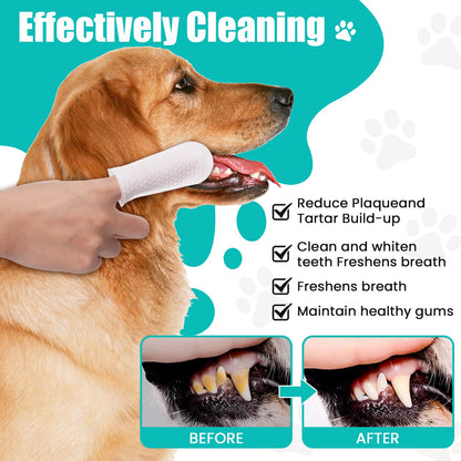 2-Pack Teeth and Ear Cleaner Finger Wipes,Dog and Cat Grooming Kit,Soothing Odor Control,Reduces Dirt and Wax Buildup,Cleans Teeth and Reduces Tartar and Odor,100 Tablets