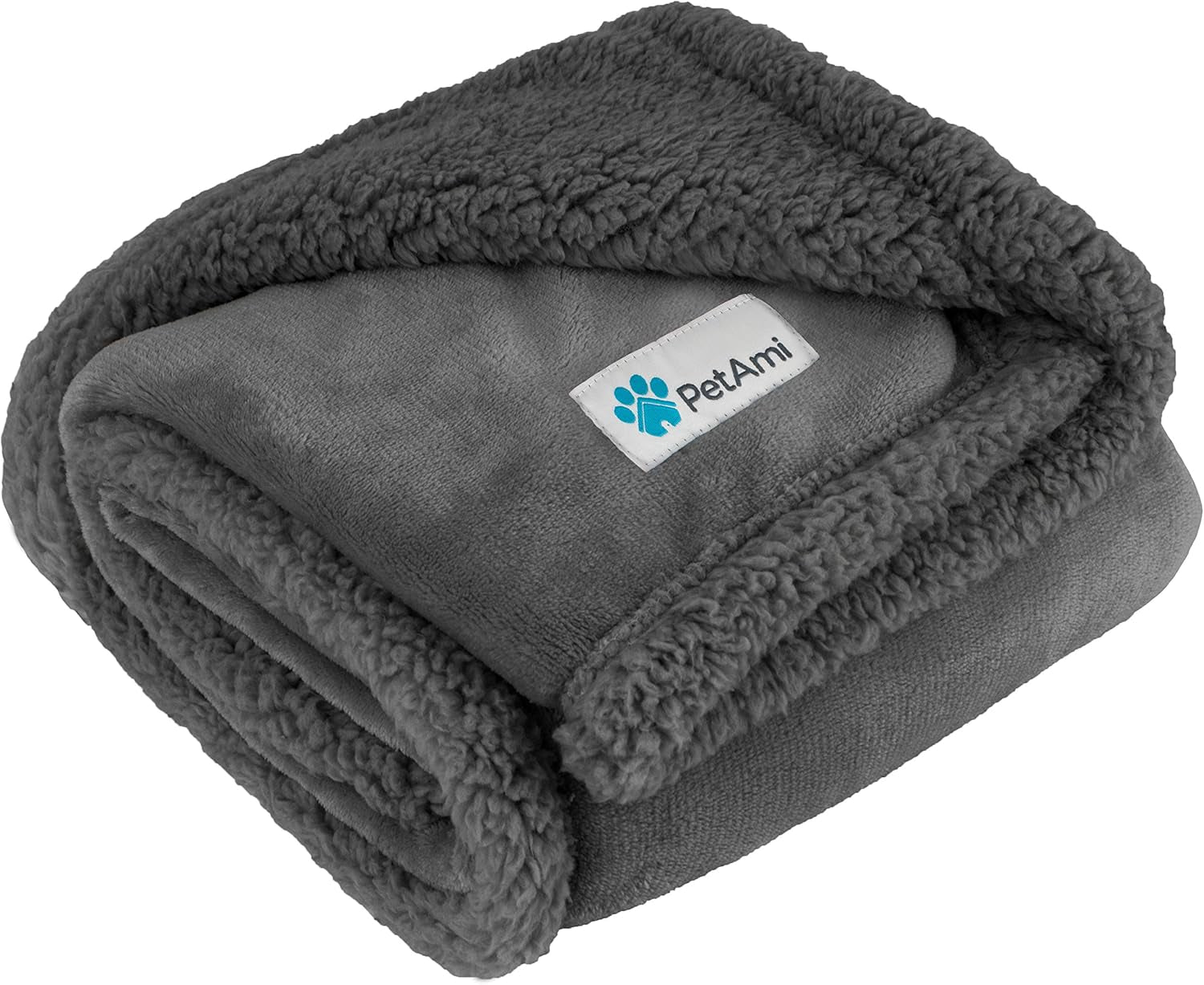 Waterproof Dog Blanket for Queen Bed Large XL Dog Throw for Couch Cover Leakproof Furniture Protection, Sherpa Fleece, Reversible Soft Washable 90X90 Light Gray