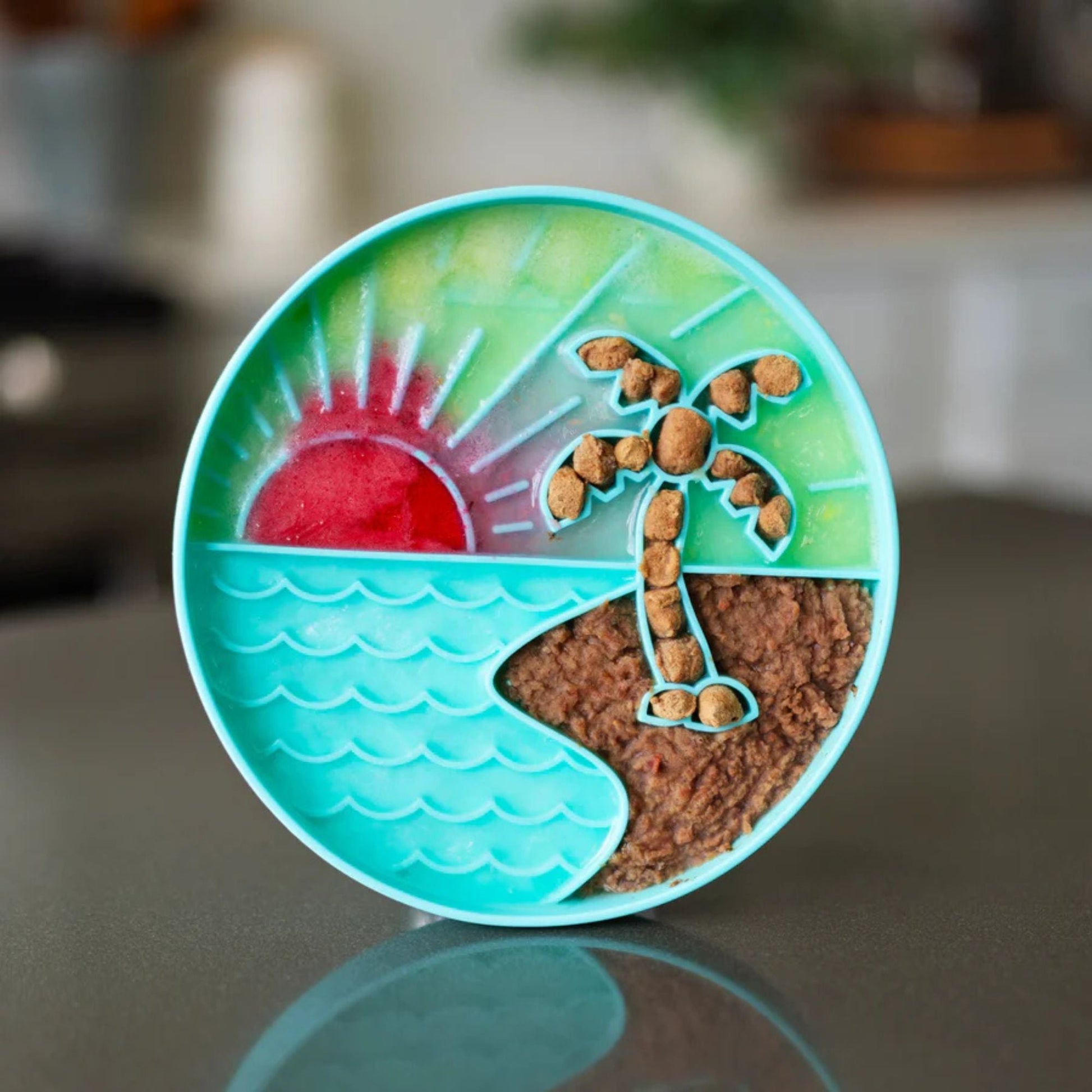 Messy Mutts Dog Silicone Interactive Lick Bowl Beach Pattern Teal