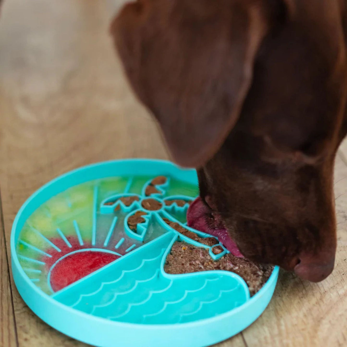 Messy Mutts Dog Silicone Interactive Lick Bowl Beach Pattern Teal