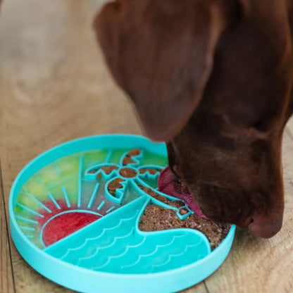 Messy Mutts Dog Silicone Interactive Lick Bowl Beach Pattern Teal