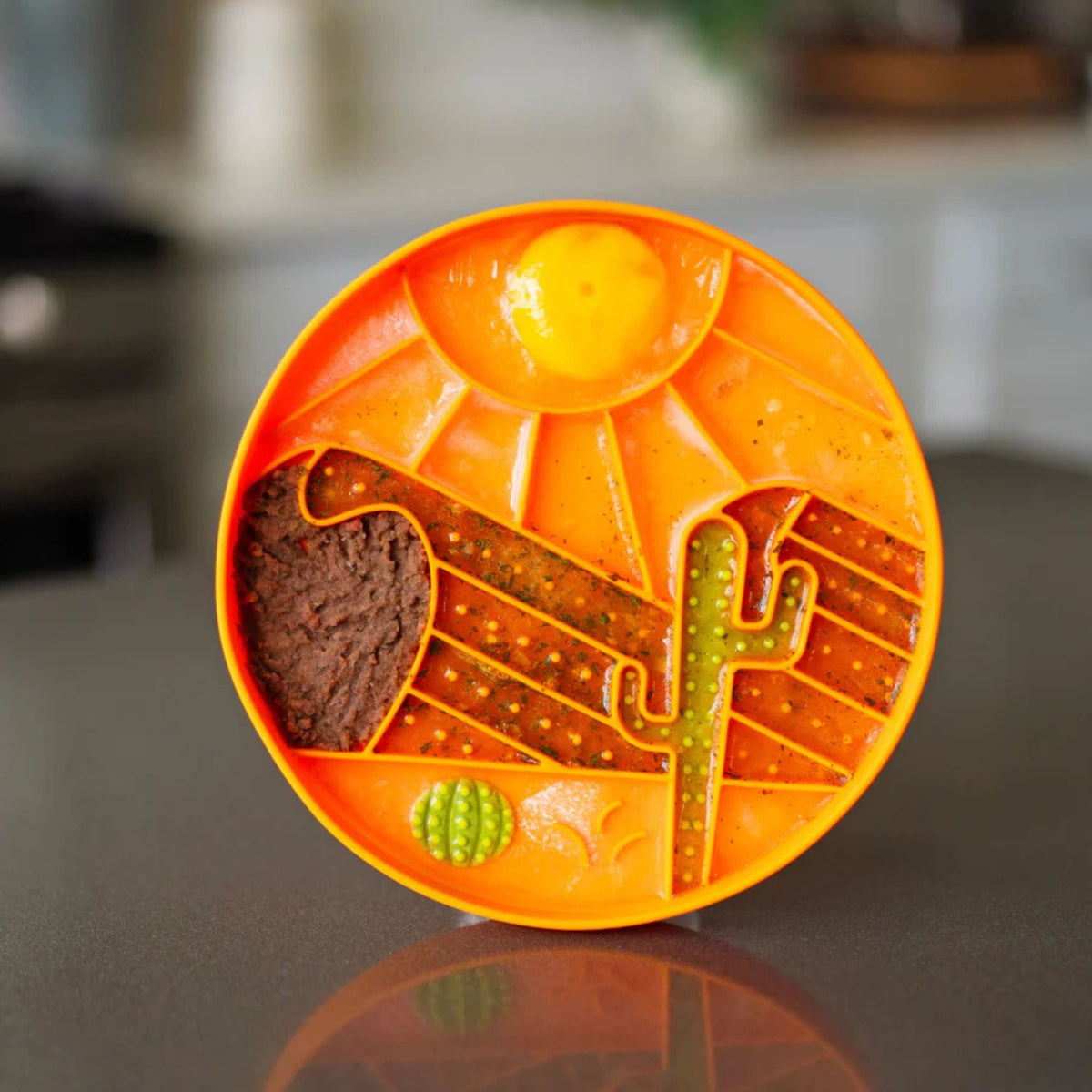 Messy Mutts Dog Silicone Interactive Lick Bowl Desert Pattern Orange