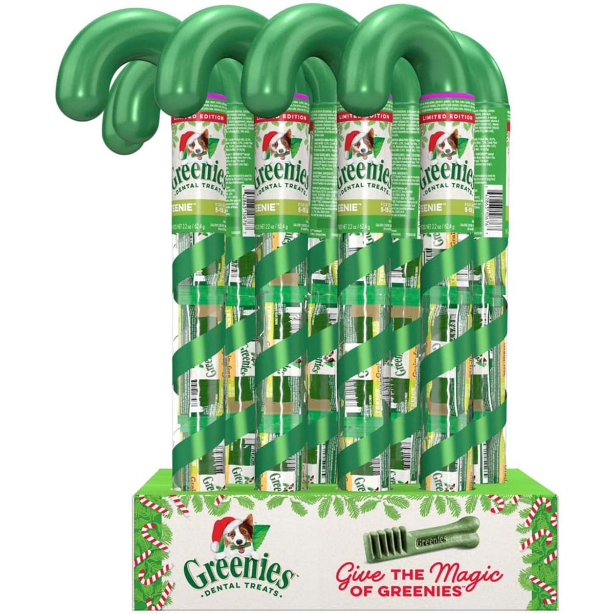 Greenies Holiday Limited Edition Packaging Dog Dental Treat Candy Cane Tube Teenie 12ea/2.24 oz, 8 ct