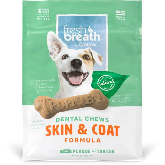 TropiClean Fresh Breath Skin & Coat Dental Chews for Dogs 1ea/11 oz, 10 ct, Regular