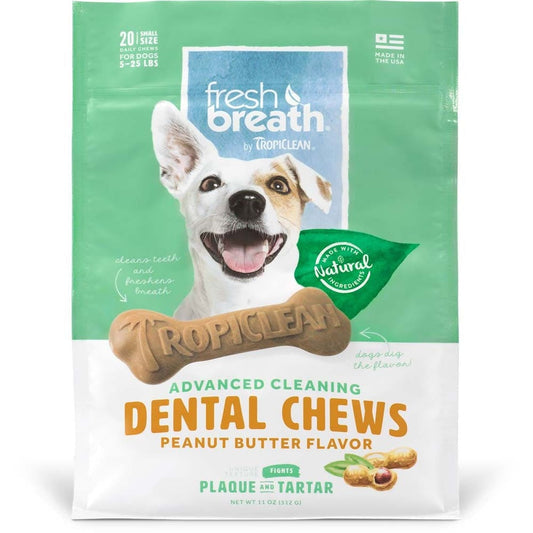 TropiClean Fresh Breath Advanced Cleaning Dental Chews for Dogs Peanut Butter 1ea/11 oz, 20 ct, SMall