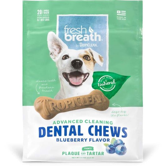 TropiClean Fresh Breath Advanced Cleaning Dental Chews for Dogs Blueberry 1ea/11 oz, 20 ct, SMall