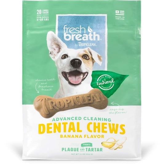 TropiClean Fresh Breath Advanced Cleaning Dental Chews for Dogs Banana 1ea/11 oz, 20 ct, SMall