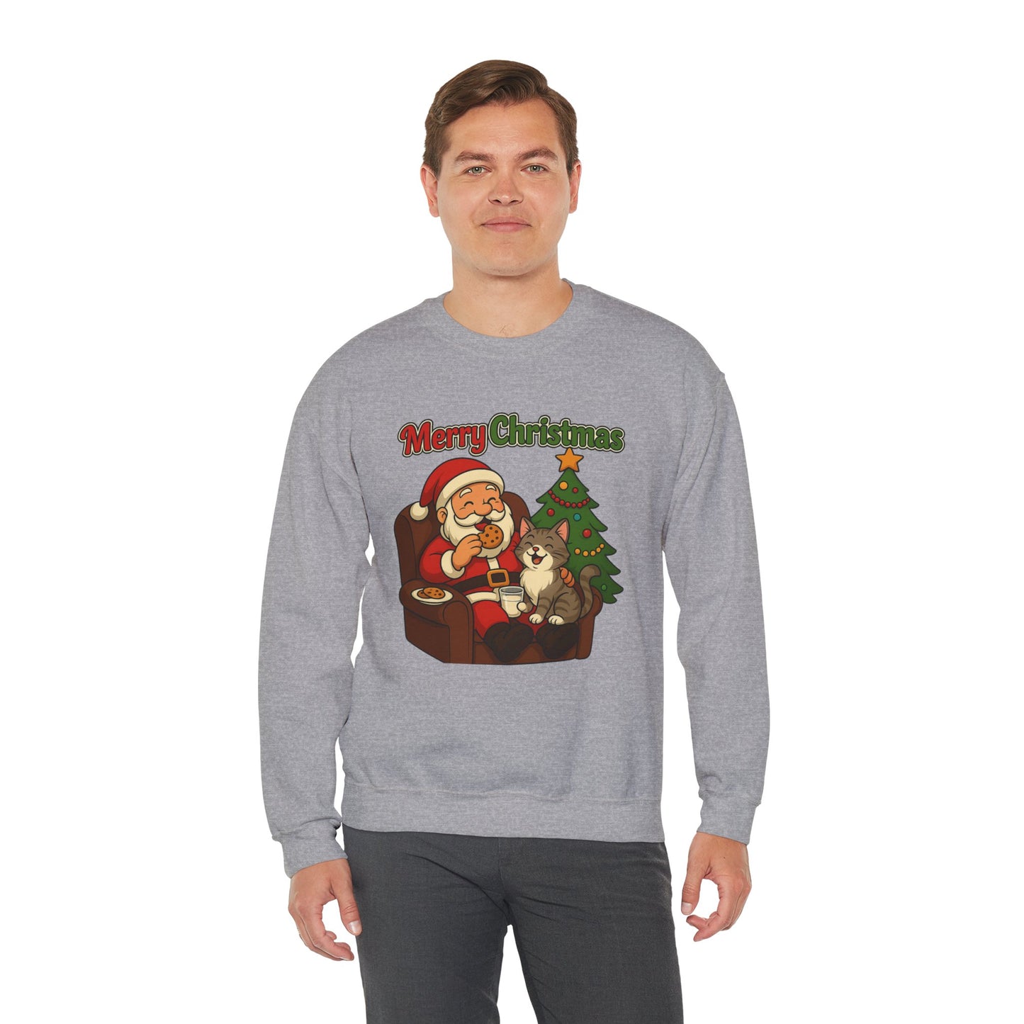 Merry Christmas Santa with Cat Crewneck