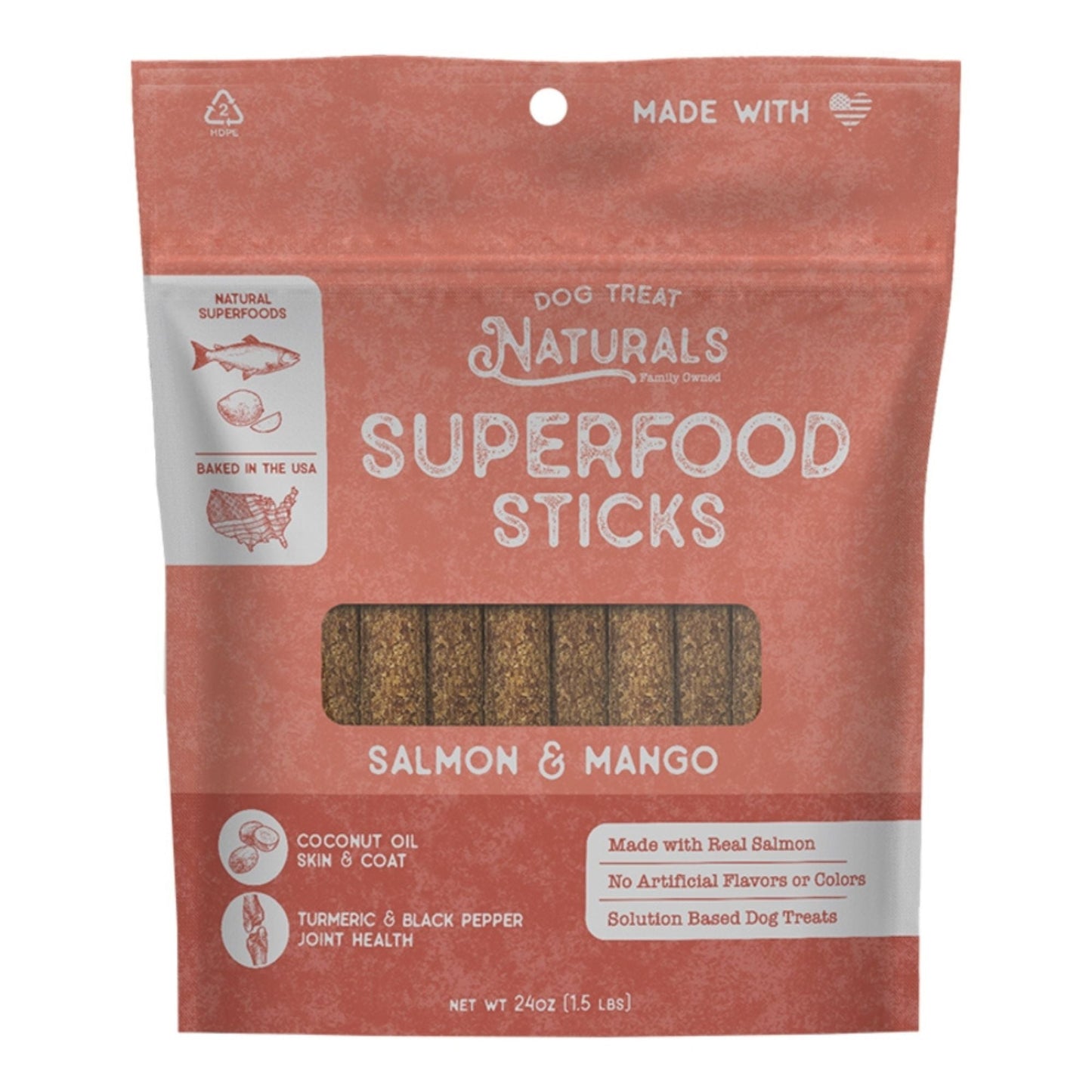 Dog Treat Naturals Dog Superfood Sticks Salmon & Mango 24oz.