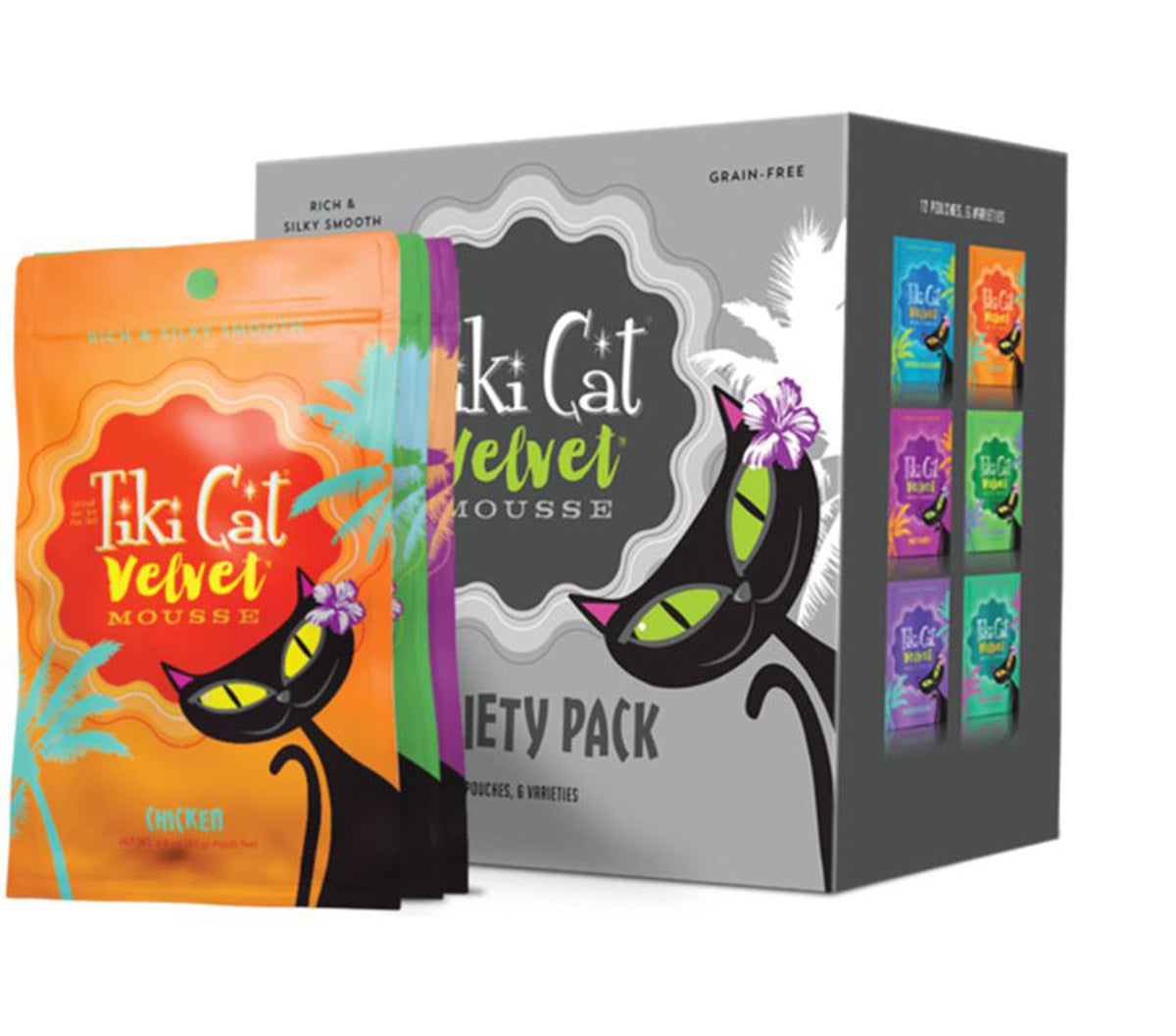 Tiki Pets Cat Velvet Mousse 2.8Oz Variety Pack 12 Count (Case Of 12)