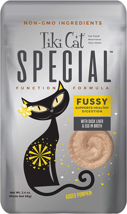 Tiki Pets Cat Special FUSSY with Duck Liver and Egg in Broth 2.4oz. (Case Of 12)