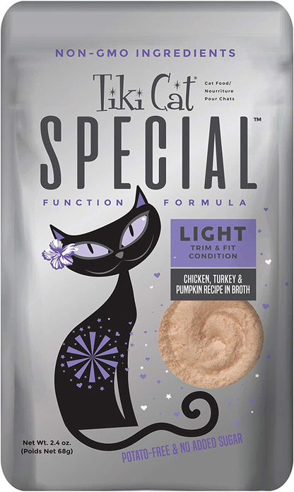 Tiki Pets Cat Special LIGHT Chicken; Turkey and Pumpkin Recipe in Broth 2.4oz. (Case Of 12)