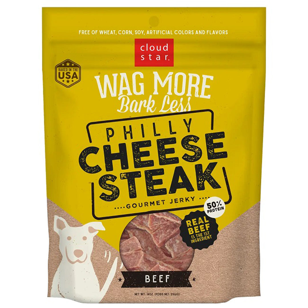 Wagmore Bark Less Dog Jerky Grain Free Philly Cheesesteak Beef 10 Oz