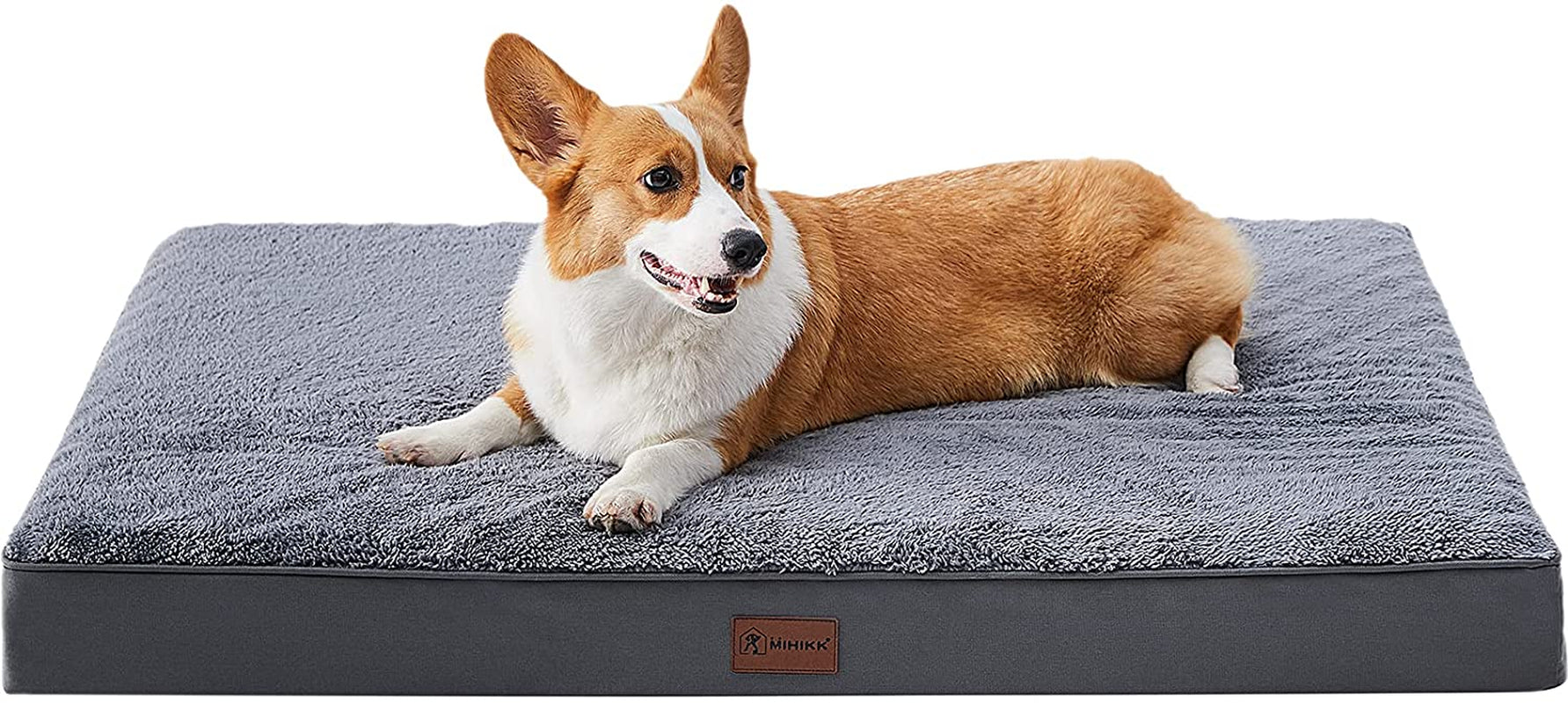 Waterproof Dog Beds Large Sized Dog Orthopedic Dog Beds for Crate with Removable Washable Cover Egg-Crate Foam Pet Pad Mat with Anti-Slip Bottom, 41X27 Inch, Light Grey