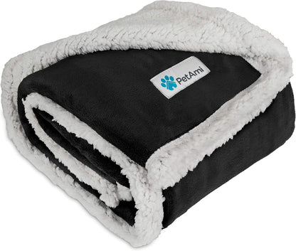 Waterproof Dog Blanket for Queen Bed Large XL Dog Throw for Couch Cover Leakproof Furniture Protection, Sherpa Fleece, Reversible Soft Washable 90X90 Light Gray