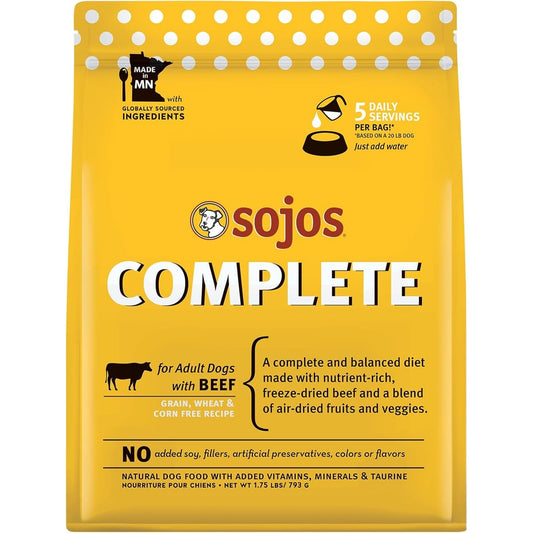 Sojos Complete Beef Recipe Adult Freeze-Dried Grain-Free Dehydrated Dog Food, 1.75 Lbs