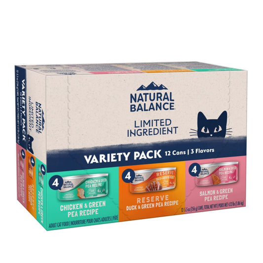 Natural Balance Pet Foods Limited Ingredient Pate Canned Cat Food Variety Pack (Chicken, Reserve Duck, Salmon) 3oz.(Case of 12)