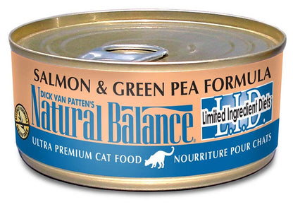 Natural Balance Pet Foods L.I.D. Salmon and Green Pea Formula Canned Cat Wet Food 5.5 oz 24 Pack