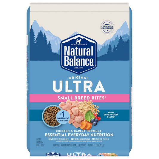 Natural Balance Pet Foods Original Ultra Broth Coated Small Breed Bites Dry Dog Food Chicken & Barley 11lb