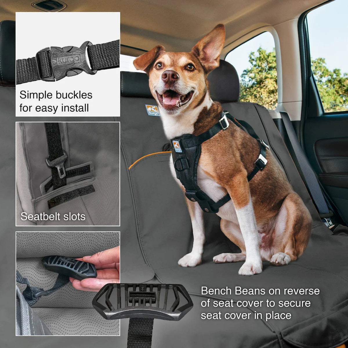 Kurgo Dog Extended Bench Seat Cover Charcoal