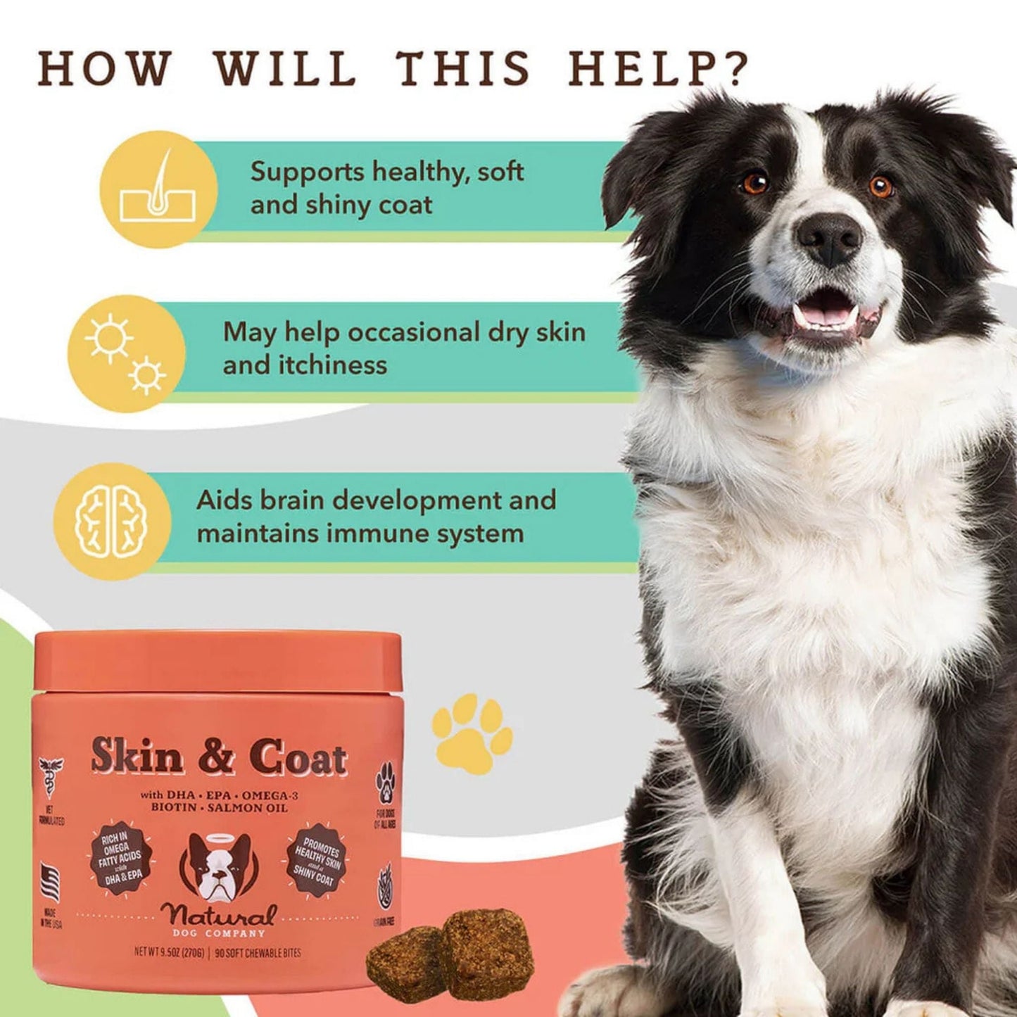 Natural Dog Company Dog Skin & Coat Supplement Chews - 90 Count