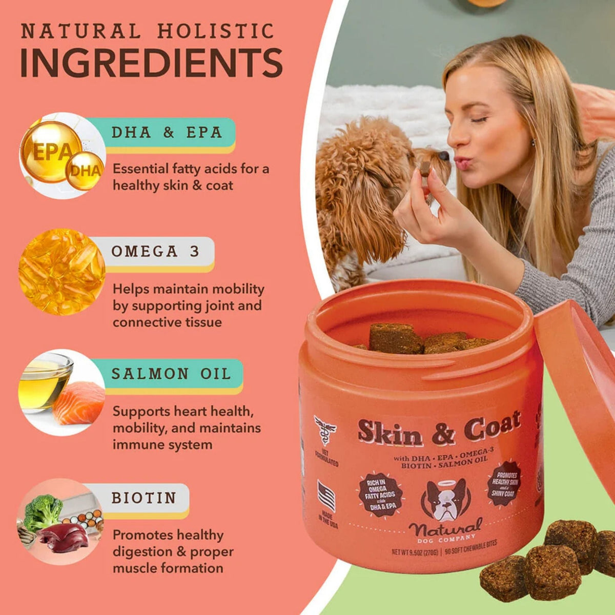 Natural Dog Company Dog Skin & Coat Supplement Chews - 90 Count