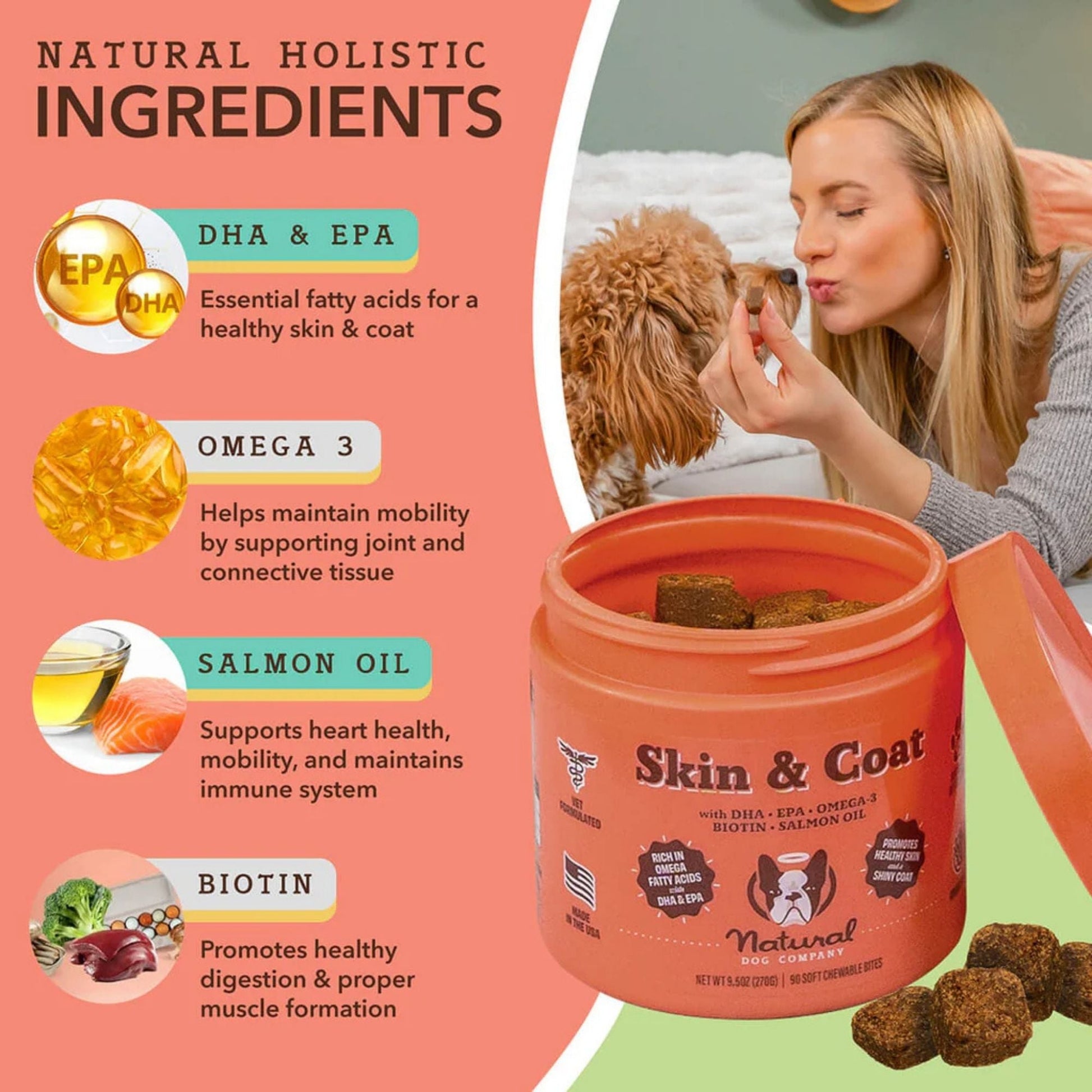 Natural Dog Company Dog Skin & Coat Supplement Chews - 90 Count